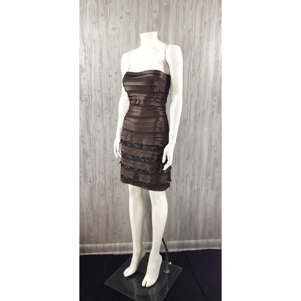 Vintage 90s BCBGMaxazria Dress Y2K Strapless Peacock Bodycon Dress